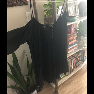 Crochet panel black dress